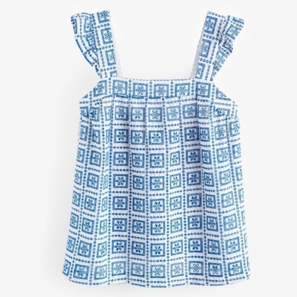 Next Embroidered Eyelet Blue White Ruffled Tank Top - Picture 6 of 12